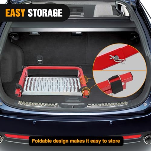 Image of Nilight Folding Heavy Duty Tire Step Non-Slip Steel Surface Adjustable to Fit Tire from 10 inch to 15 inch Rated up to 350 Lbs for Truck SUV and RV Easy to Install and Adjust Red