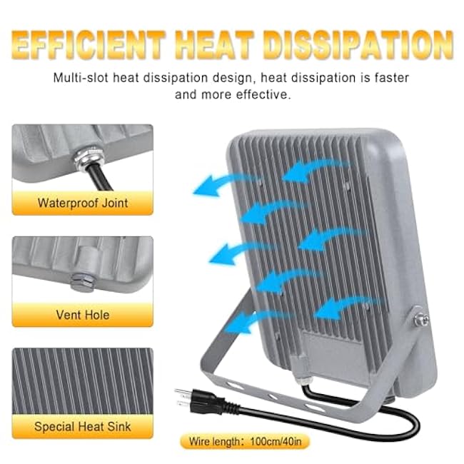 Willpower 2PCS Outdoor LED Floodlights 50W 5000LM, LED Security Lights 6000K Cold White LED Work Light IP66 Waterproof for Garden Garage Yard Lawn Court Patio Workshop, 1 M Wire with US Plug