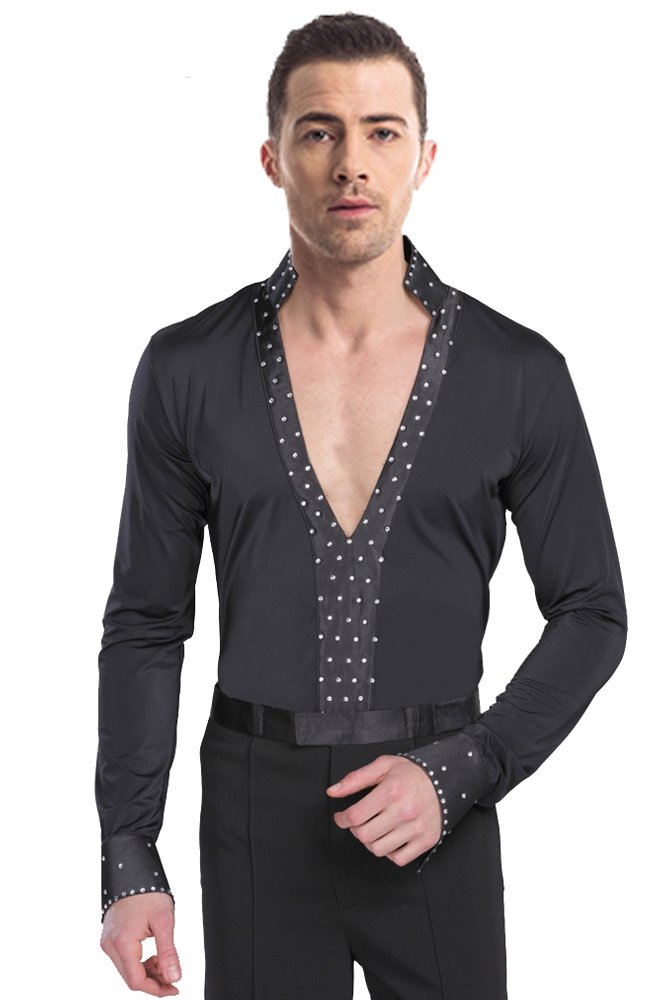 Hommes Mode Noir Danse Latine Costumes Performance Manches Longues Chemise/Pantalon Jazz Danse Tenues Ensemble