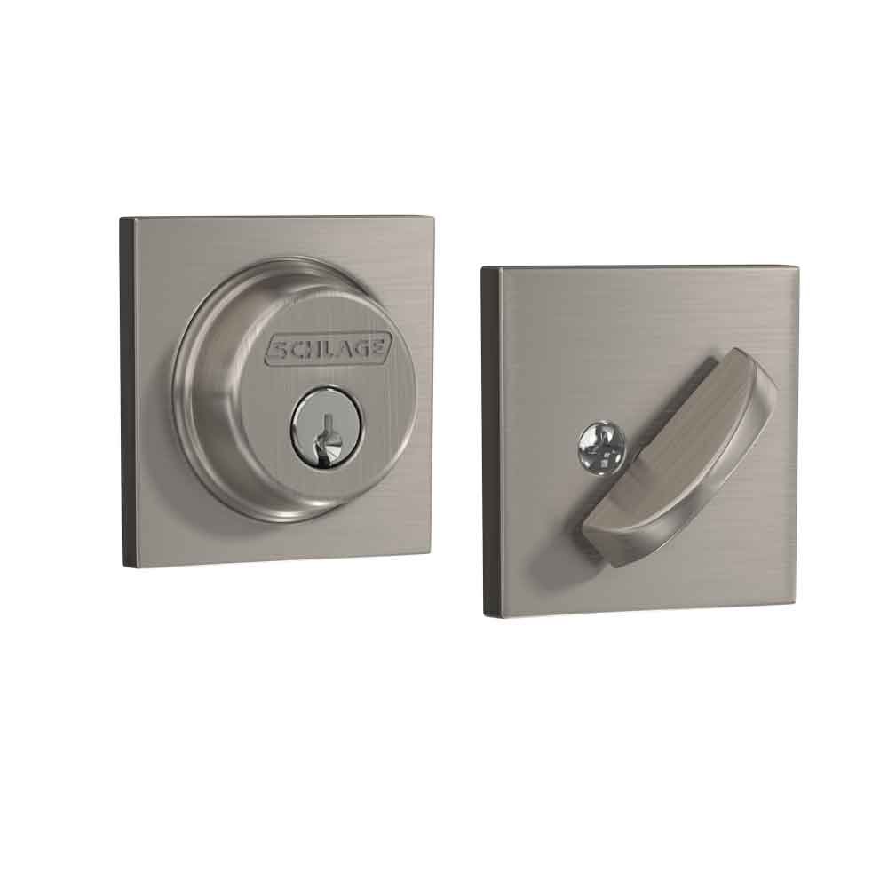 SCHLAGEB60 N COL 619 Deadbolt with Collins Trim, Keyed 1 Side, Highest Residential Security, Satin Nickel