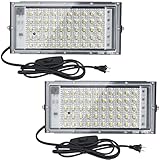 OUSIDE 2 PCS 50W Reflectores Led Exteriores, con Interruptor, IP65 Water Proof, para Jardines, Fábricas, Estadios, Patios,...