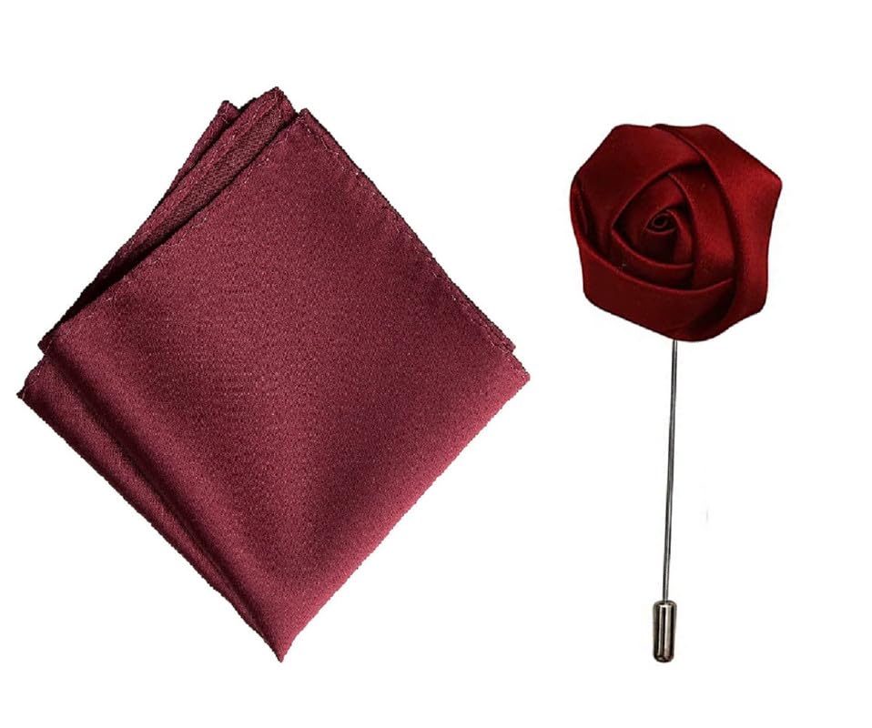 Satin Pocket Squar With Floral Stick Brooch Lapel Pin Boutonniere for Men Women for Office Corporate Party Suit Blazer Satin Pocket Squar With Floral Stick Brooch Lapel Pin Boutonniere for Men Women for Office Corporate Party Suit Blazer