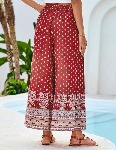 GRACE KARIN Women's 2025 Summer Wide Leg Palazzo Pants Elastic High Waisted Boho Casual Flowy Beach Pants with Pockets3