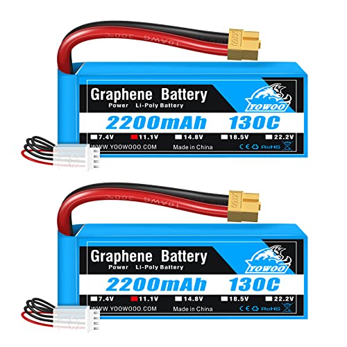 Yowoo 3S Lipo Batería 11.1V 2200mAh 130C RC Baterías de Grafeno con Conector XT60 para UAV Drones...