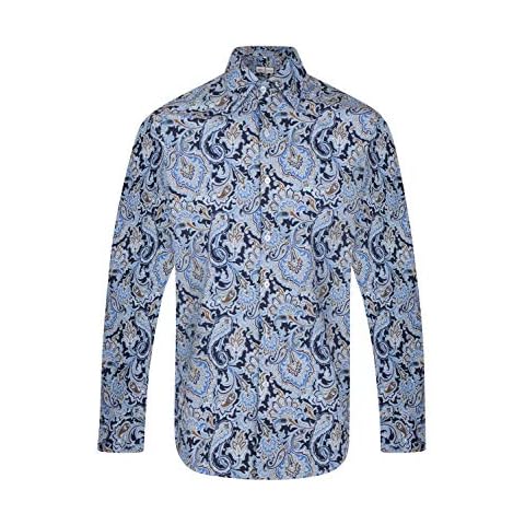Mens Floral Premium Paisley Regular fit Shirts Small - 4XL (Blue & Black, 3XL) Cover
