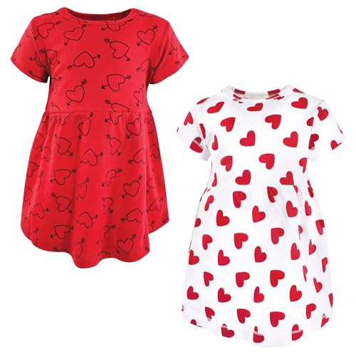 Hudson Baby Infant Girls Cotton Dresses, Love Hearts, 2T