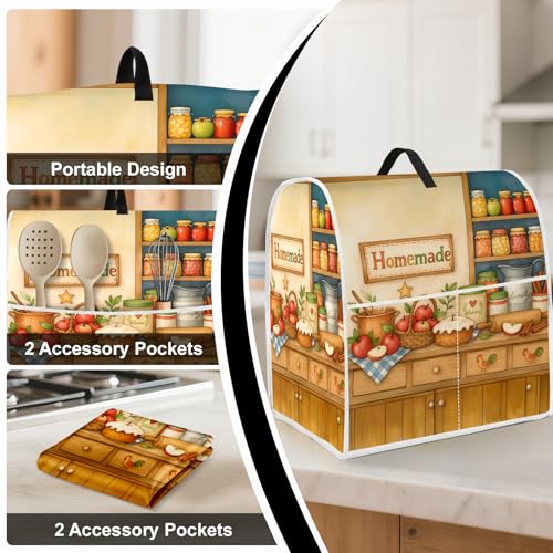 Image of Kitchen Dust Cover Compatible with 4.5 5 6 8 quart Stand Mixer, Kitchen Appliance Protective Covers with Top Handle and Pocket (Cartoon shelf, For All 6-8 qt Mixer)