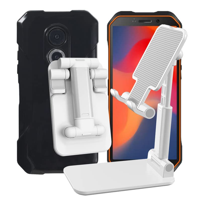 KJYF Cover per Doogee S89 (6,30), Nero Ultra Sottile Silicone Anti-Graffio Protezione Custodia con Supporto Tablet Pieghevole Regolabile Supporto Telefono Cellulare (Bianco