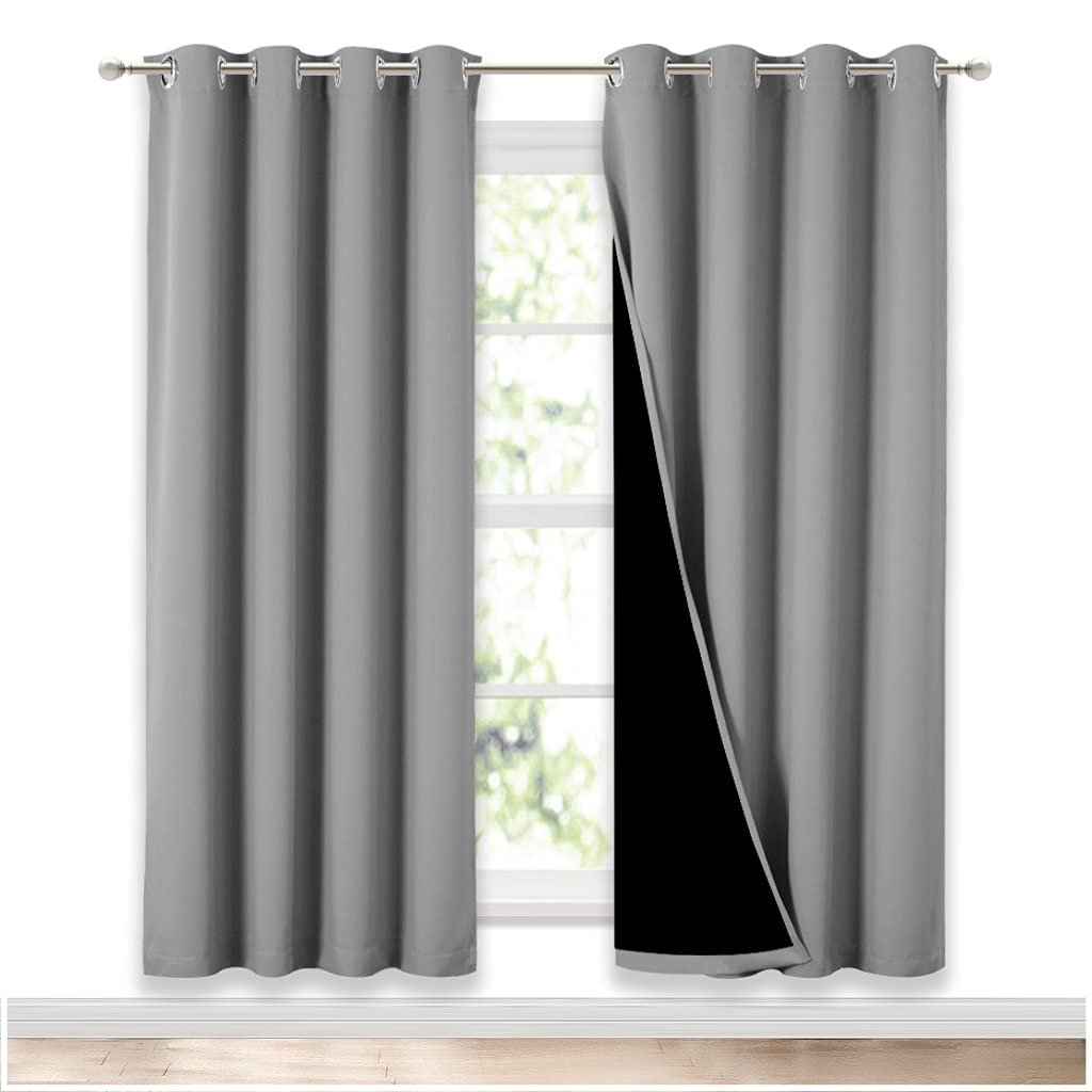 NICETOWN Full Shade Curtain Panels, Pair of Energy Smart & Noise Blocking Out Blackout Drapes for Dining Room Window, Thermal Insulated Guest Room Lined Window Dressing(Silver Grey, 52 x 72 inch)