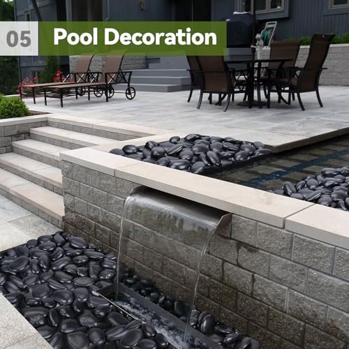 Image of Pulovin 20 lbs Black Stones for Plants Indoor, 3-4 Inch Decorative River Rocks for Plants, Flower Pots, Vase, Polished Garden Stones for Outdoor Landscaping, Walkways, Yard