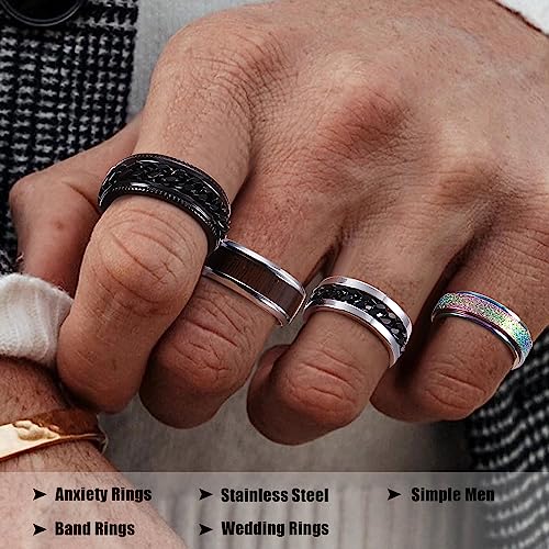 Besteel 16Pcs Stainless Steel Fidget Rings for Men Women Stress Anxiety Relief Rings Black Cool Chain Band Spinner Rings Set for Wedding Promise Mens Rings Pack2