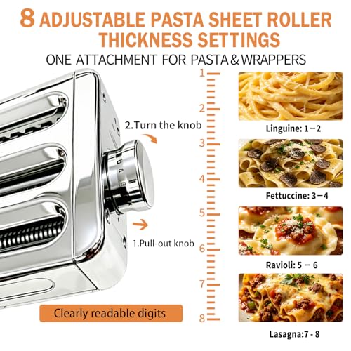 Image of All Metal Pasta Maker Attachment for KitchenAid, 3 In 1 Pasta Attachment Set for Stand Mixer, Adjustable Pasta Sheet Roller, Spaghetti & Fettuccine Cutter Maker Accessories