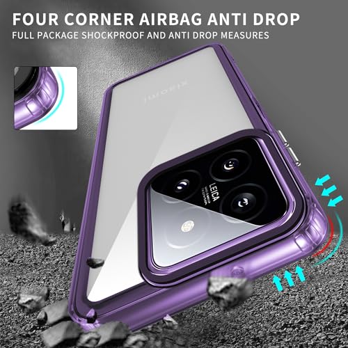 Image of Kapa Warrior Acrylic Clear Back Cover for Xiaomi 14 (5G) | Slim Shockproof [Military Grade Protection] Hybrid Bumper Case (Purple Sides)