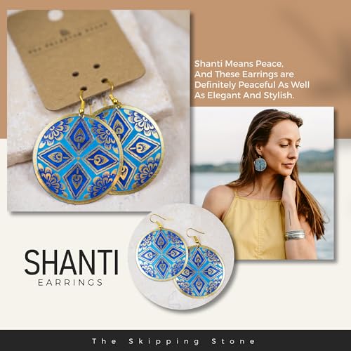 Handcrafted Brass Earrings - Lightweight & Durable Boho Dangle Earrings - Blue & Gold Floral Statement Jewelry - Disc Brass Jewelry Gift for Wife, Daughter, Sister, or Friend4