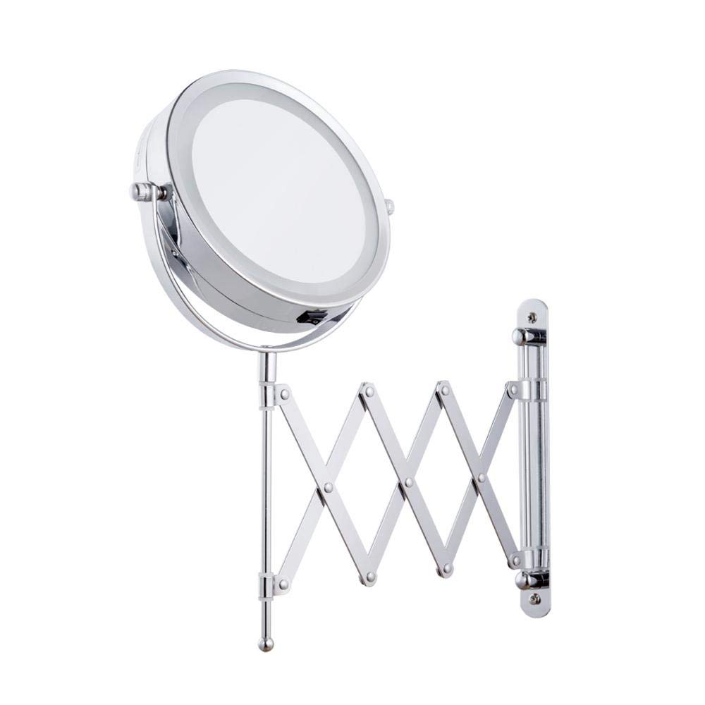 Miroir de maquillage pliable LED 15,2 cm grossissant 3x avec rotation 360° pour la salle de bain