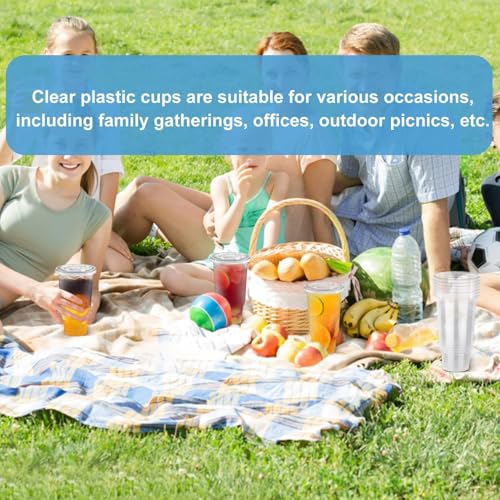 Image of 32 oz 50 Pack Clear Plastic Cups with Lids, Iced Coffee Cups