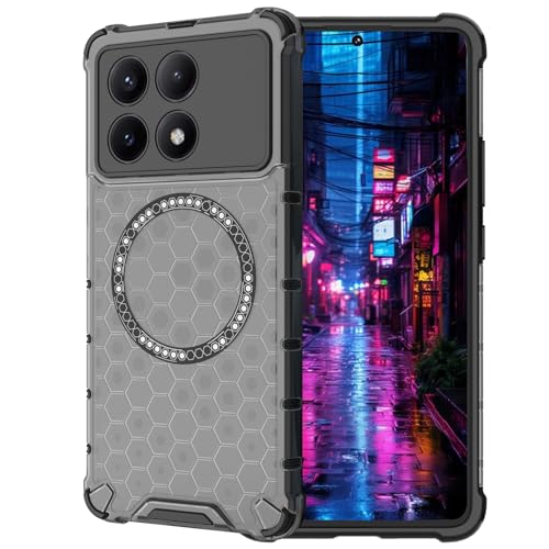 Ephoou Funda transparente para Xiaomi Poco X6 Pro/Redmi K70E, compatible con MagSafe Carga Inalámbrica Delgada Anti-Arañazos a Prueba de Golpes Doble Capa Funda para Xiaomi Poco X6 Pro Honeycomb Negro