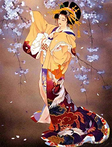 11Ct Stamped Cross Stitch Kits For Beginners Japanese Woman Pre-Printed Pattern Stamped Cross-Stitching Embroidery Kits Fabric Needlepoint Crafts Needlework Gifts-16X20 Inch #TOP24