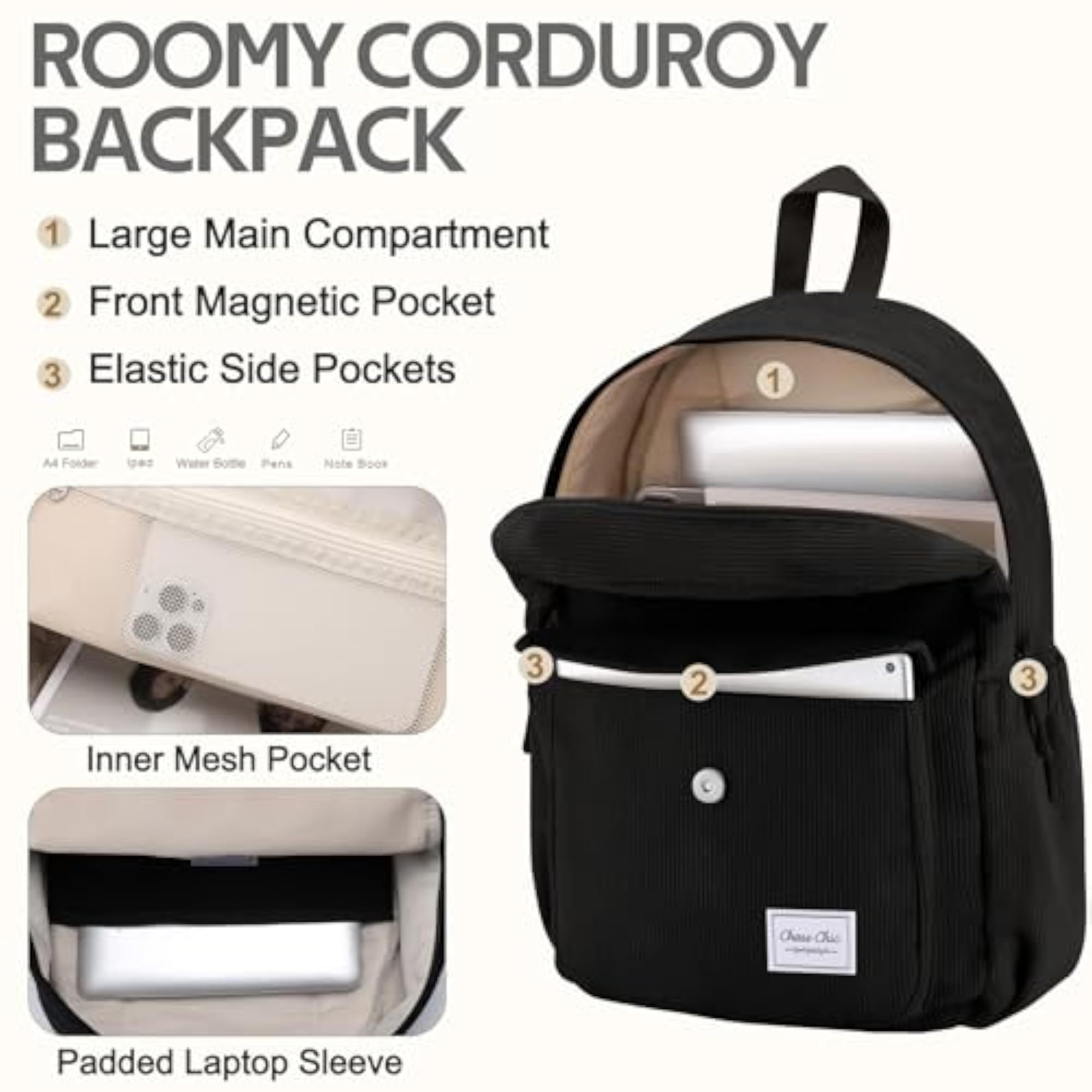 Corduroy Women Backpack with Plush Bookbag