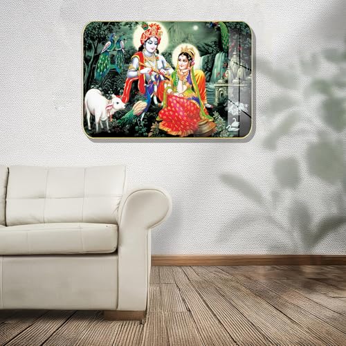 Image of Masstone Radha Krishna Crystal Embedded High Gloss Wall Painting, Golden Slim Frame, 45x30 Cm Wall Art for Living Room, Bedroom, Office & Home Decor (CRG49)