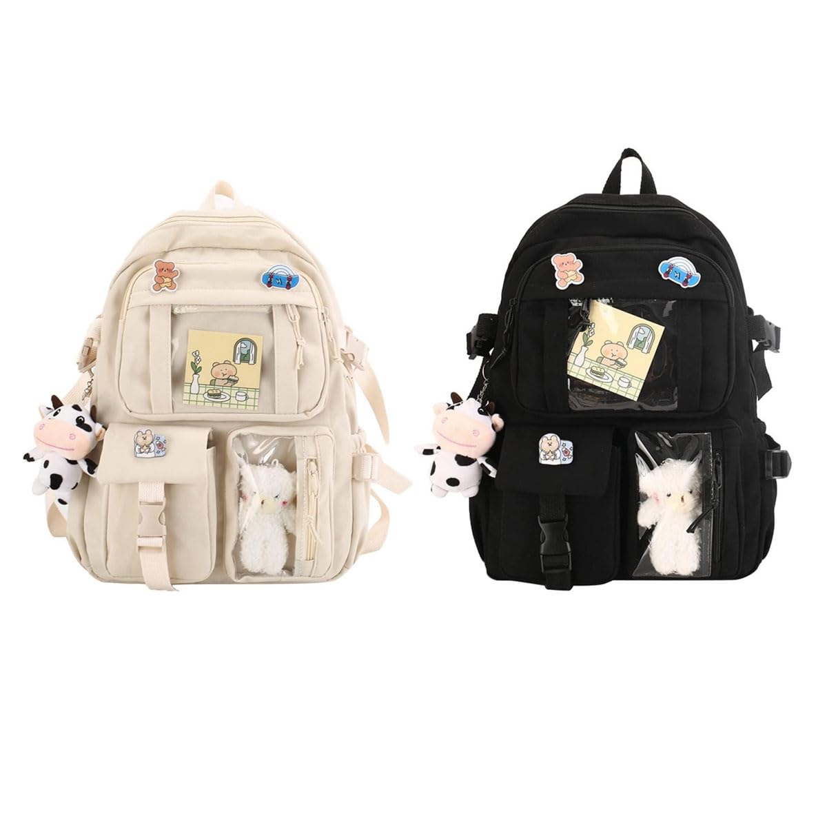 GenericFC22 2PCS New Kawaii Backpack for School, Kawaii Backpack with Kawaii Pin and Accessories, Backpack for Girls (Black)