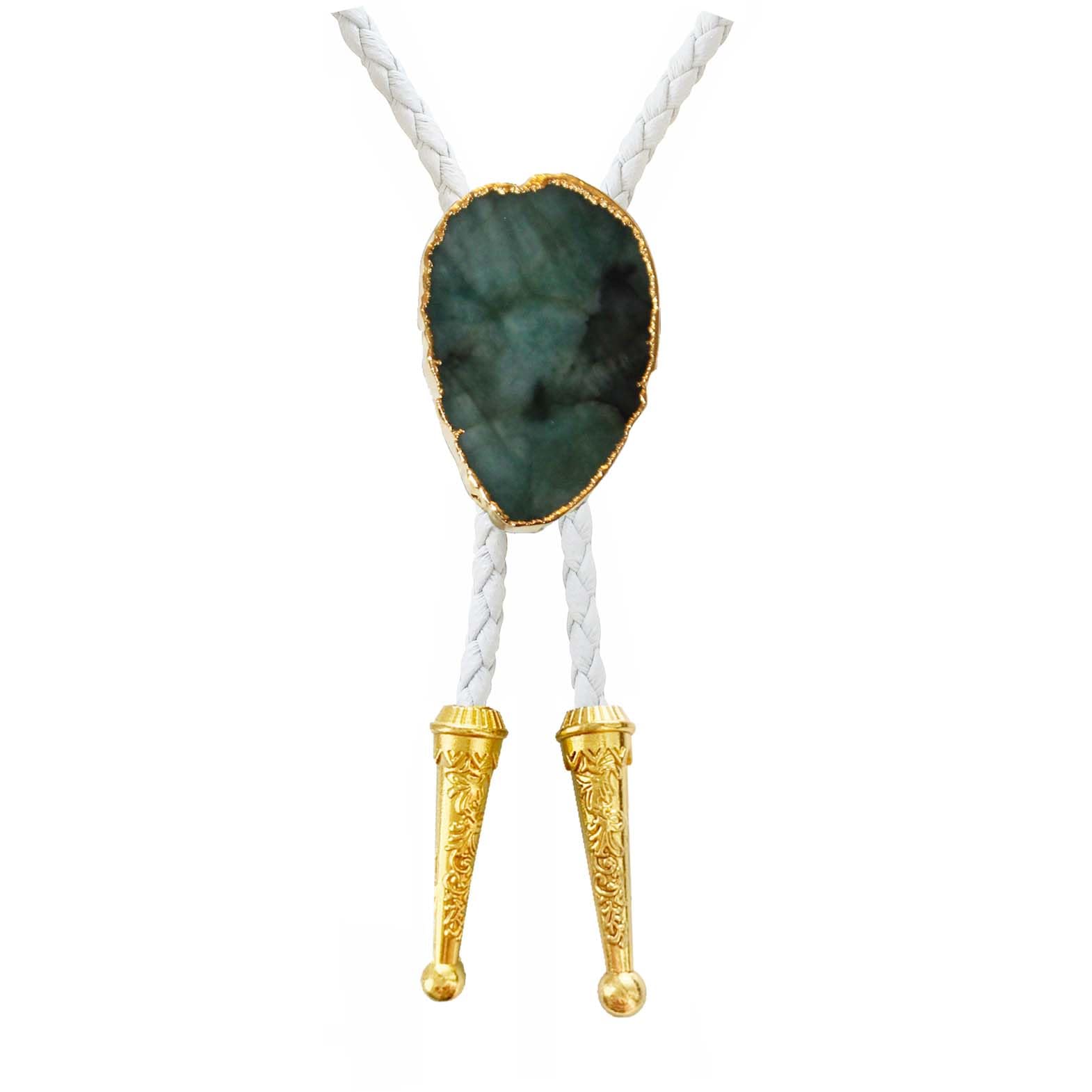 Daisy Del Sol Gemstone Bolo Tie Braided Vegan Faux Leather Natural Stone Gold Handmade Necklace Adjustable Boho Western Jewelry