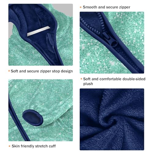 Mint Green Glitter Toddler Fleece Jacket Baby Boys Hooded Zipper Long Sleeve Thick Warm Outerwear 3-10 Years3