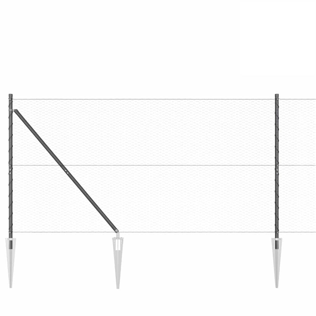 Steel and PVC Fence Post Grey 50 x 1.2 m 25 mm Mesh Outdoor Garden Security Barrier Kit with 52 Spike Posts Corrosion Resistant