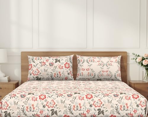 Image of Welspun ENZO Queen Size Fitted Bedsheet with 2 Pillow Covers | 360 Elastic | 100% Pure Cotton | 60 x 78 Inches | Soft, Breathable, Lightweight & Easy Care | Blush