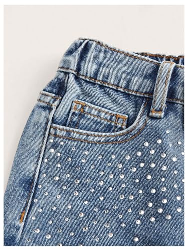 Verdusa Toddler Girl's Rhinestone Sparkly Wide Leg Jeans Streetwear Denim Pants with Pockets4