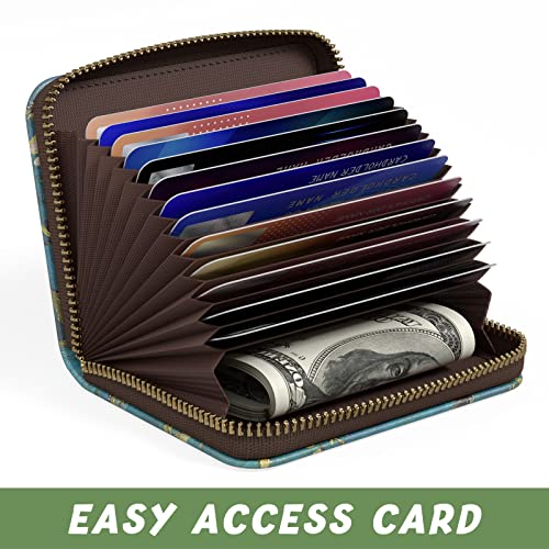 Image of Aiawoxc Credit Card Holder, Small RFID Wallet Slim Leather Card Organizer Case with Zipper and Keychain, Almond Tree
