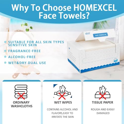 Image of HOMEXCEL Face Towels, XL Disposable Face Towelette Ultra Soft & Absorbent