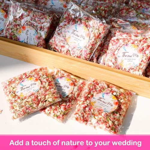 Image of 50 Pack Real Flower Petals Confetti, Natural Wedding Confetti Decor | Confetti with Jasmine & Pink Dried Flower Petals, The Send Off Ideas, Flower Girls Basket, Party Romantic Gifts