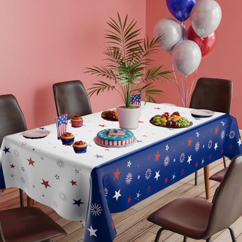 Image of 2 Pack Patriotic Tablecloth Decorations for 4th of July Independence Day, American Flag Plastic Disposable Rectangle Memorial Day Table Cover for Patriotic Themed Party Supplies, 54 x 108 Inch