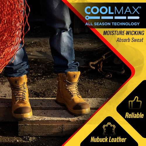 ROCKROOSTER Work Boots for Men,7 inch,Steel Toe,Side Zipper, Leather Shoes,Static Control, Breathable,Quick Dry(AK232Z -AK245Z2