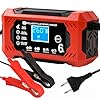 Cargador de Baterias Coche y Moto, Cargador Bateria Moto 12v 6A Inteligente Cargador de Batería de Coche con Pantalla LCD Cargador Bateria Coche para Automóviles, Moto, Camión, AGM, Gel, SLA