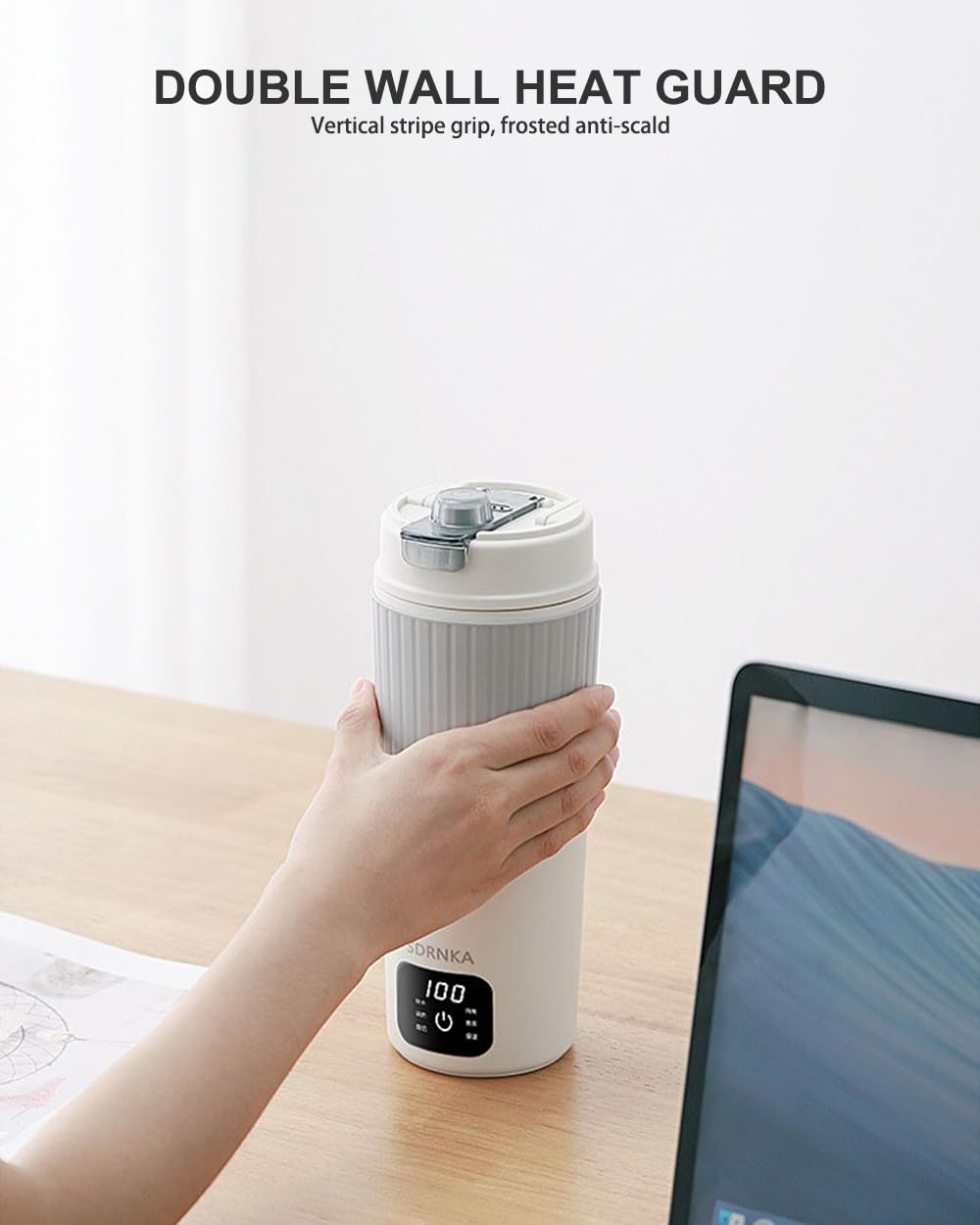 Travel Electric Kettle with Dual Interface Heating Europlug and USB C Port, 316 Stainless Steel, 650 ml Portable Tea Coffee Kettle Water Boiler, 6 ustawień temperatury, elektryczny podgrzewacz wody