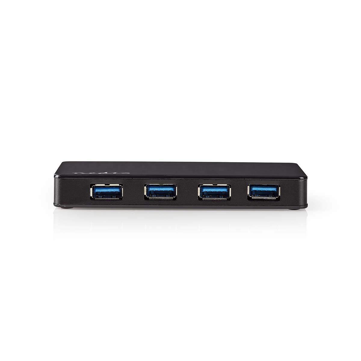 Nedis - Hub USB - 4-Port - Zasilanie USB 3.0 - Oddzielne zasilanie - 5 Gb/s - Zewnętrzny zasilacz - 2,5-calowy dysk twardy - typ C - czarny