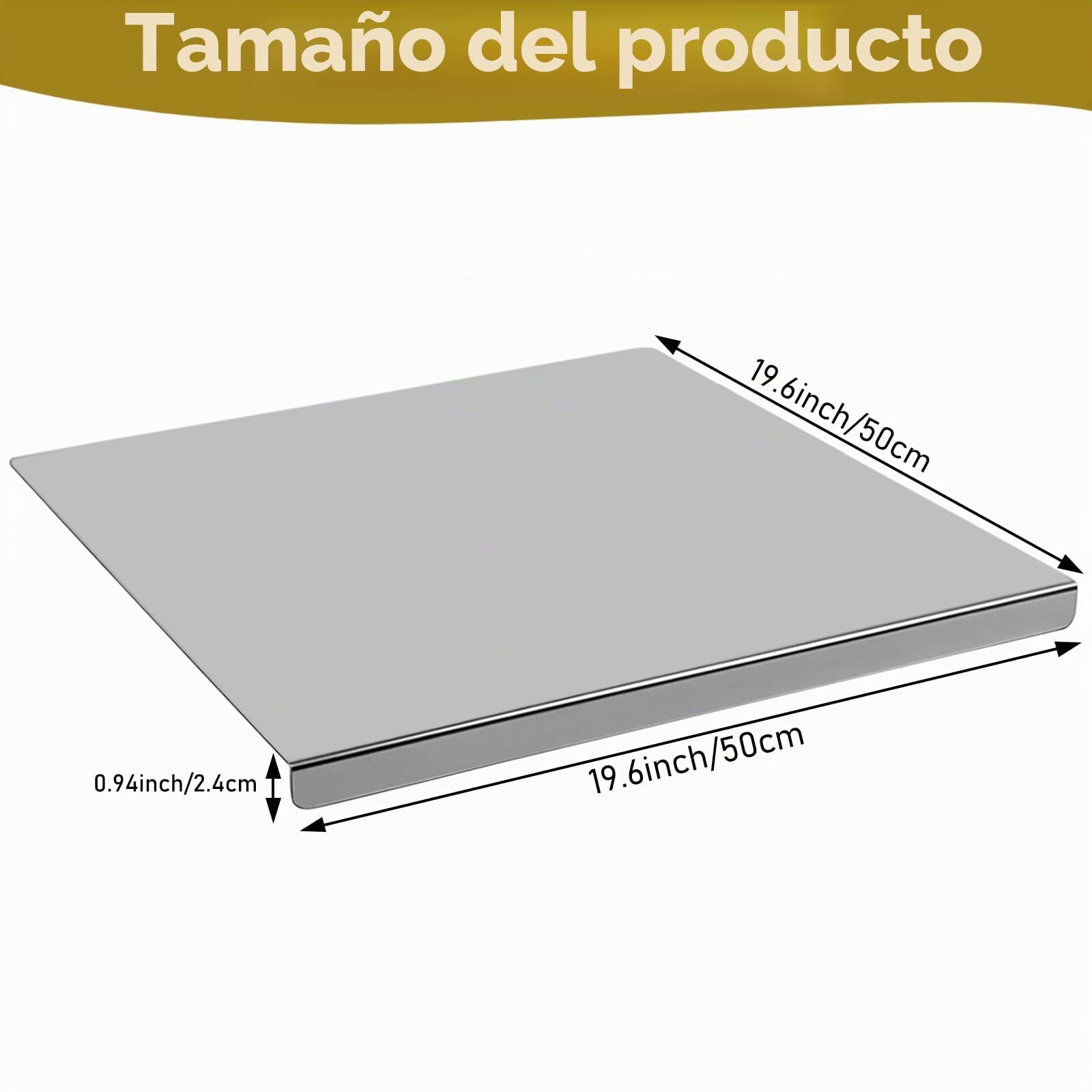 Tabla de cortar de acero inoxidable 304 de 50 x 50 cm, tabla de cortar grande y gruesa, para repostería, cocina, para amasar pasteles, carne, verduras, pan