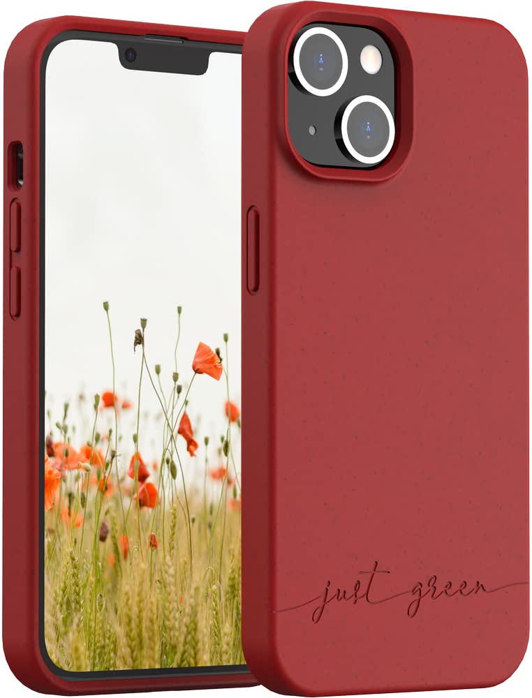 Just Green Force iPhone 14 Phone Case, Eco-Designed Shell with Bioplastic and Bamboo Fibers, Optimal Protection, Recyclable Packaging, Natural Red