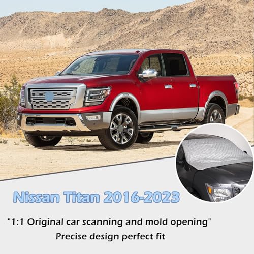 Image of CHEAYAR Automotive Windshield Snow Cover Compatible with Nissan Titan 2016-2023, Silver, Waterproof, Aluminum Foil, Spunlaced Cotton, Warp Weft White Lining, 183 cm x 124 cm