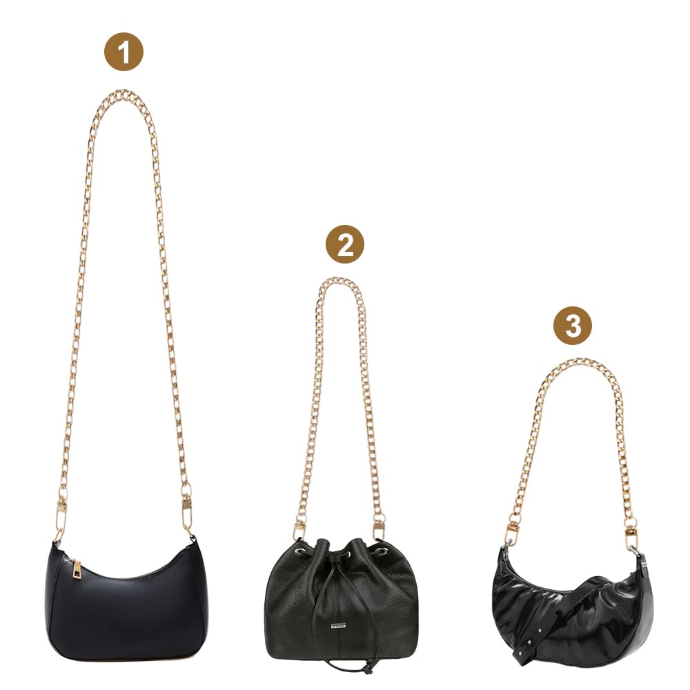 8 Piezas Cadenas de Bolsa Oro Plateado, Cadenas para Bolsos Set de Mujer con Hebillas, Duradero Sin Correa de Cadena Plana Metal para DIY Bolso de Hombro, Embragues, Carteras (40cm, 60cm, 80cm)