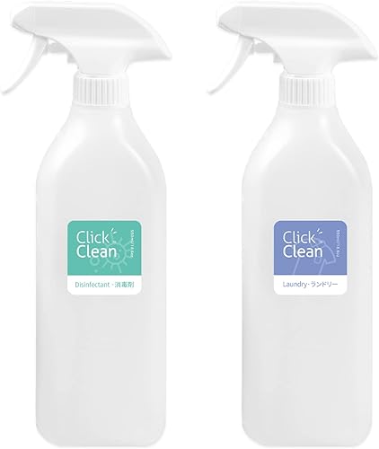 CLICK CLEAN Botellas de aerosol de plástico 10 etiquetas gratis incluidas paquete de 2 botellas de pulverización vacías de 186 onzas con boquilla
