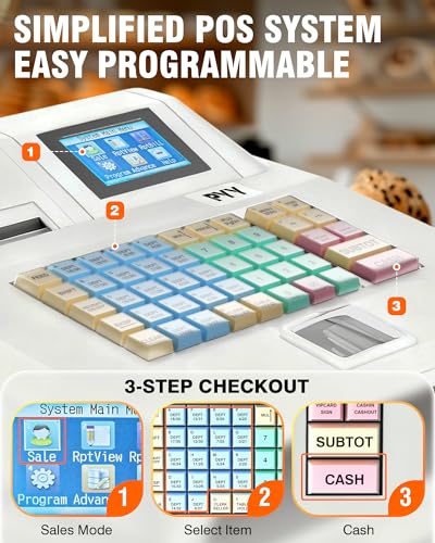 Image of PYY Cash Register for Small Businesses - Commercial Electronic Caja Registradora para Negocio with White Medium Locked Cash Drawer Box, Digital Dual Display System Restaurant Small