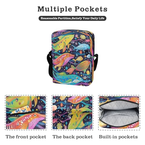 Psychedelic Sea Animals messenger bag crossbody Small Crossbody Bags Shoulder Handbag For Travel Adjustable Strap for outdoor sports business2