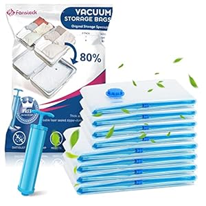 Fansteck Vacuüm opbergzakken 8 stuks, 4 extra groot + 4 groot, besparen 80% opslagruimte voor kleding, beddengoed…