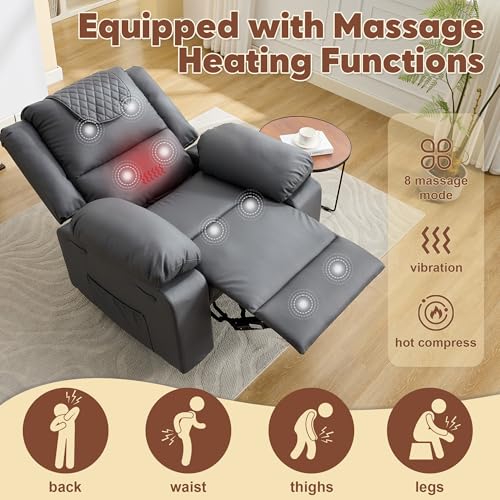 Image of Manual Recliner Chair for Adults with Heating & Massage, 135 Adjustable Reclining Lounge Chair with Side Pockets & Remote Control, Ideal for Living Room Bedroom,Gray