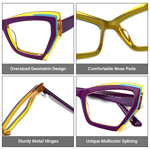 Image of Zeelool Vintage Oversized Cat Eye Glasses for Women with Non-prescription Clear Lens Alma JGA168677-04 Purple