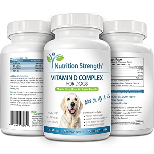 Nutrition Strength Vitamin D For Dogs With Calcium, Magnesium And Zinc To Support Strong Teeth, Bones And Muscles, Promote Mineral Metabolism And A Healthy Immune Function, 120 Chewable Tablets #TOP3