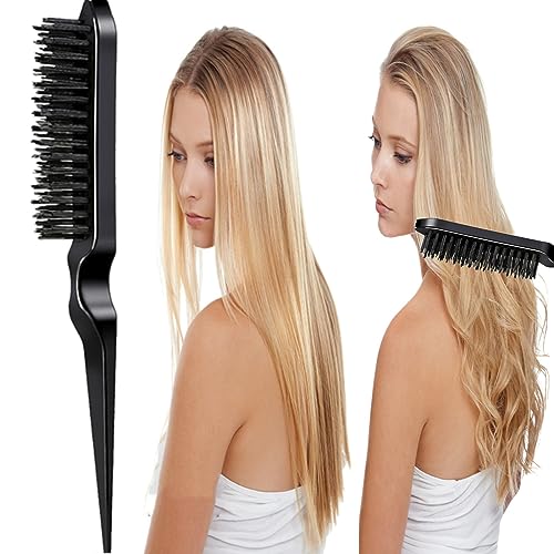 ZVOREI 8Pcs Black Hair Brushes Set with 4Pcs Topsy Tail Tools, Teasing Bristle Brush, Edge Control Brush, and 2Pcs Metal Pin Rat Tail Combs for Women's Hair Styling and Brushing - Image 5